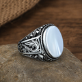 925 Men Sterling Silver Mother Of Pearl Gemstone Signet Ring
