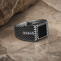 925 Silver Men Handmade Minimal Square Onyx Ring