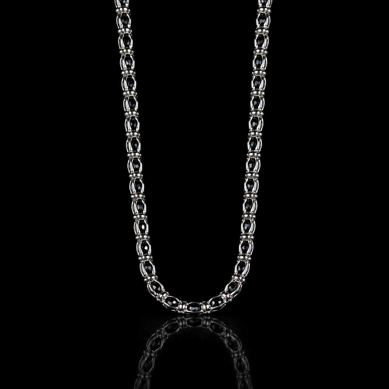 925 Sterling Silver Black Onyx Chain Necklace for Men