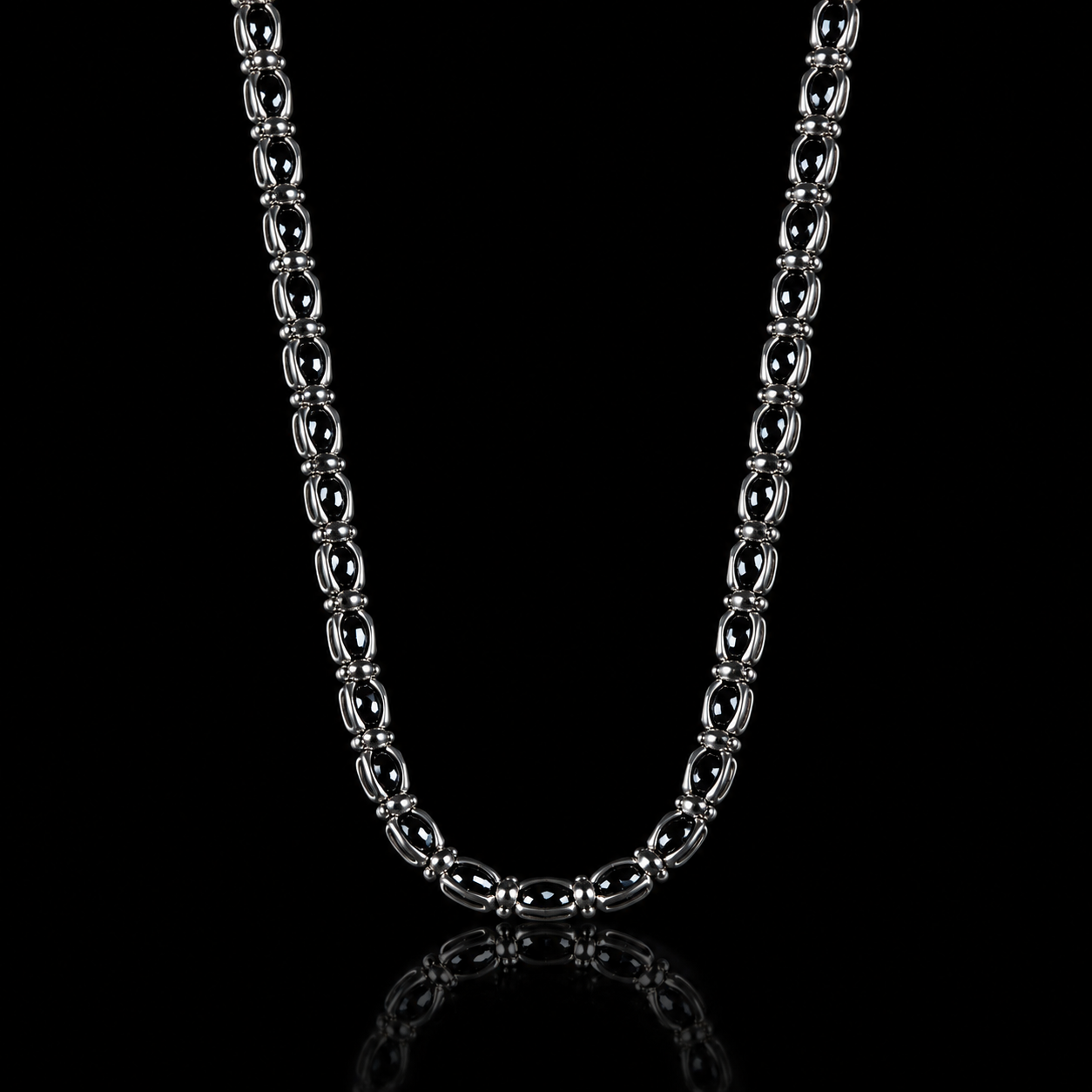 925 Sterling Silver Black Onyx Bead Chain Necklace for Men