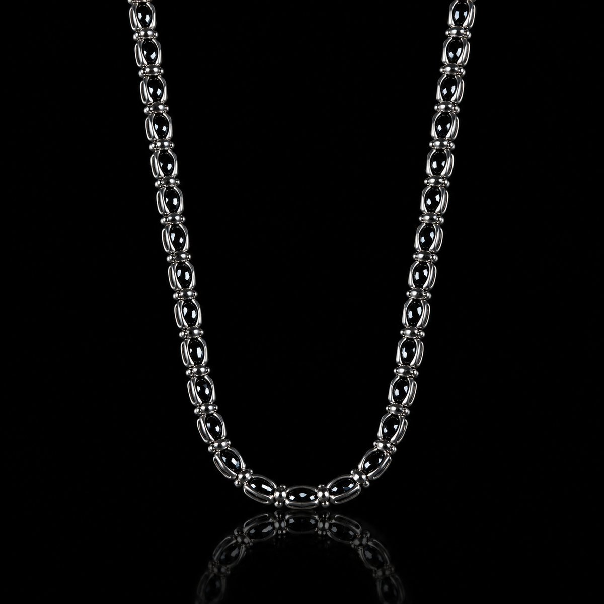 925 Sterling Silver Black Onyx Bead Chain Necklace for Men