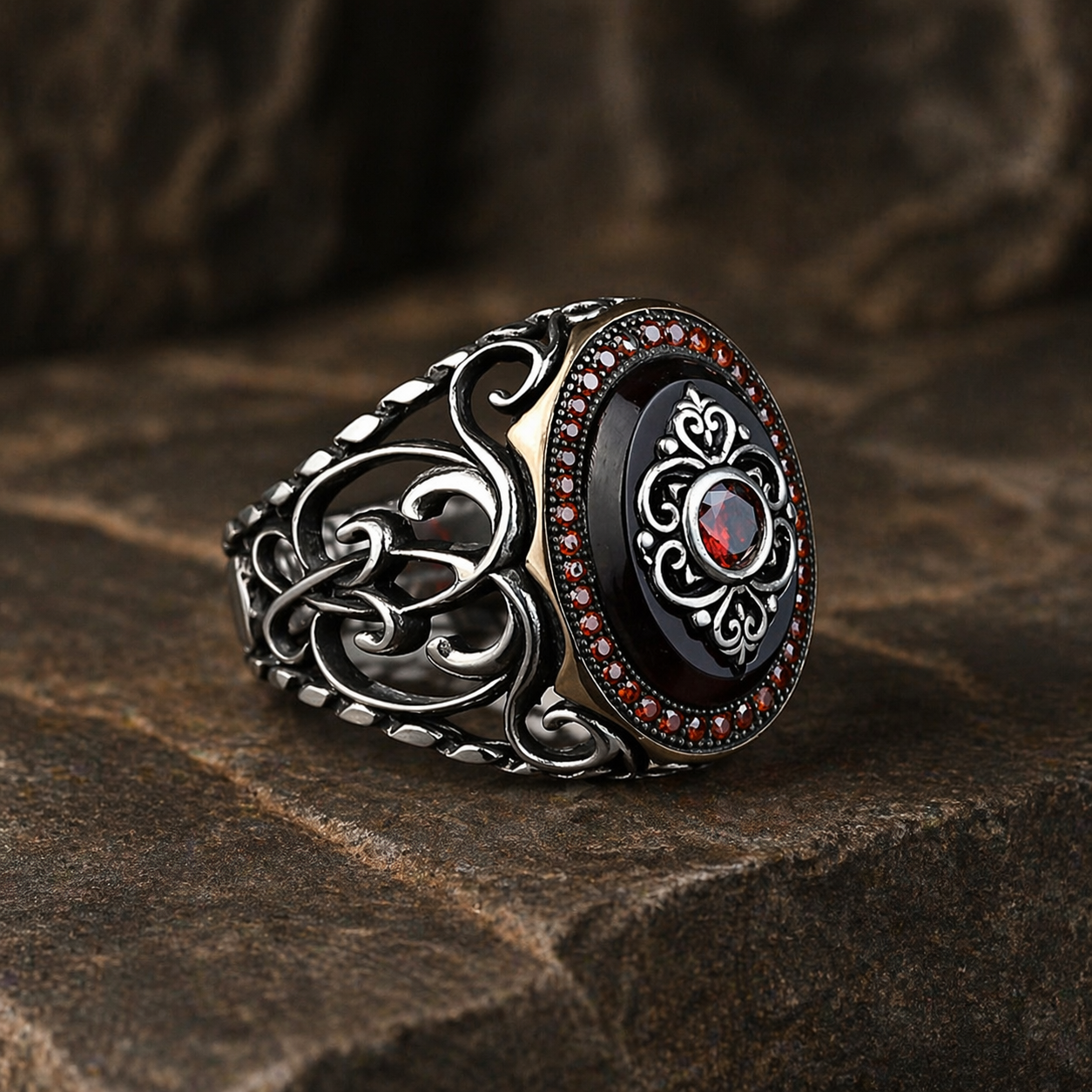 925 Silver Handmade Men Ruby Gemstone Turkish Handmade Ring