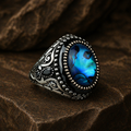 925K Sterling Silver Men Silver Abalone Shell Pearl Stone Silver Ring