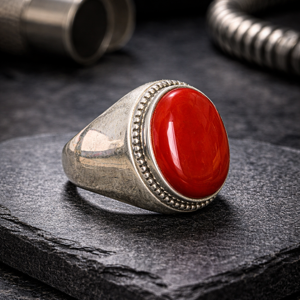 Men Handmade Red Agate Gemstone Classic Ring