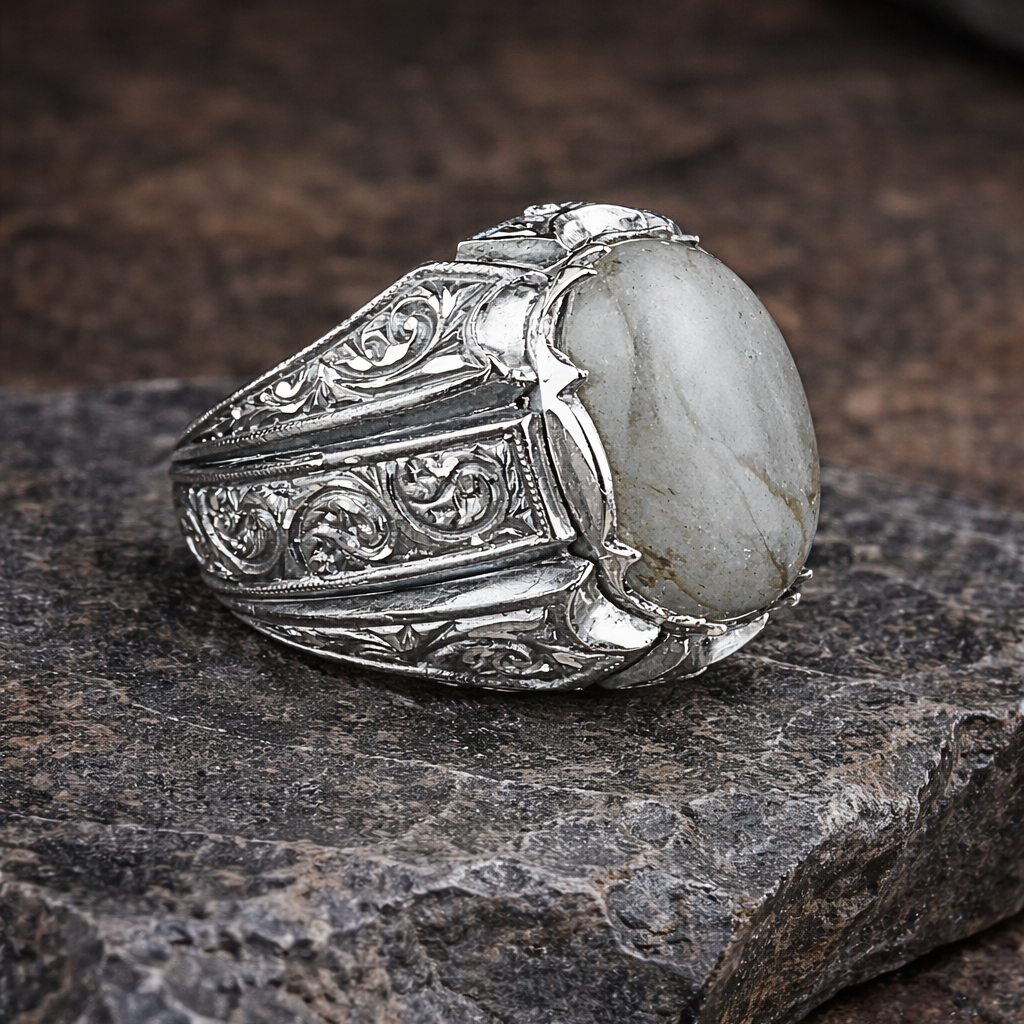 925 Silver Handmade Labradorite Gemstone Ottoman Style Ring
