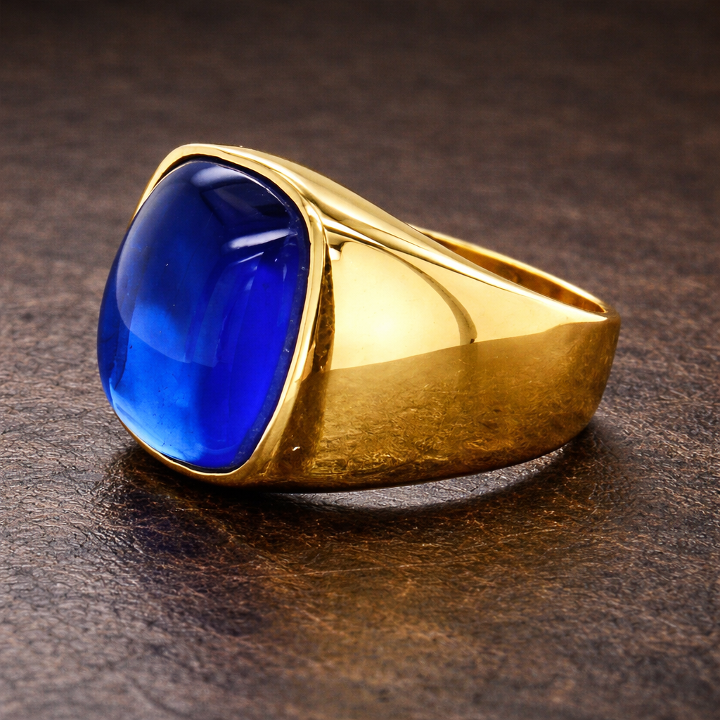 Men Gold Sapphire Gemstone Signet Ring