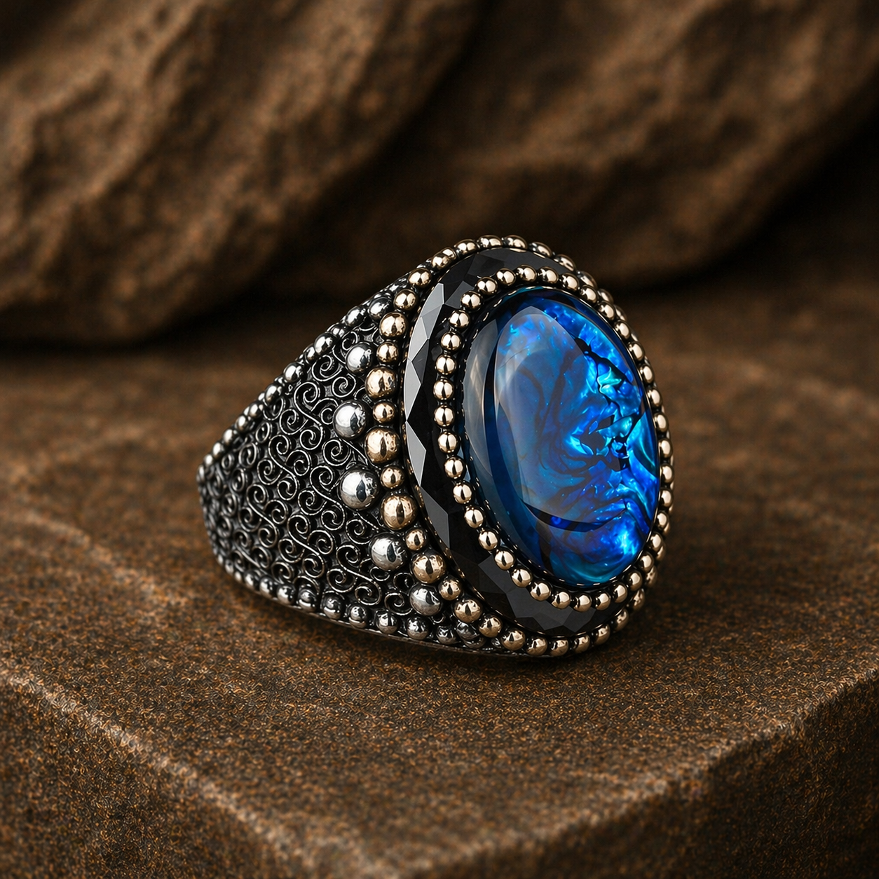 925 Sterling Silver Handmade Abalone Pearl Gemstone Ring
