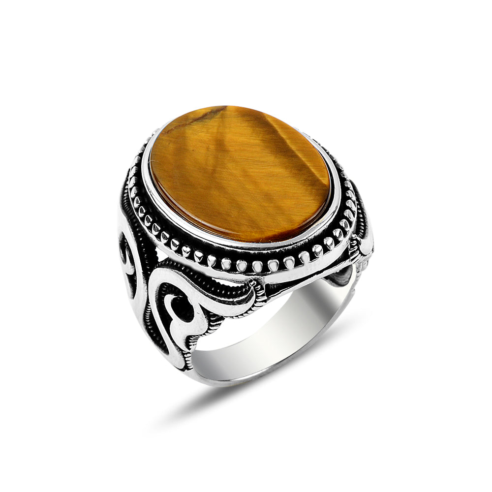 Men Silver Handmade Tiger Eye Stone Ring