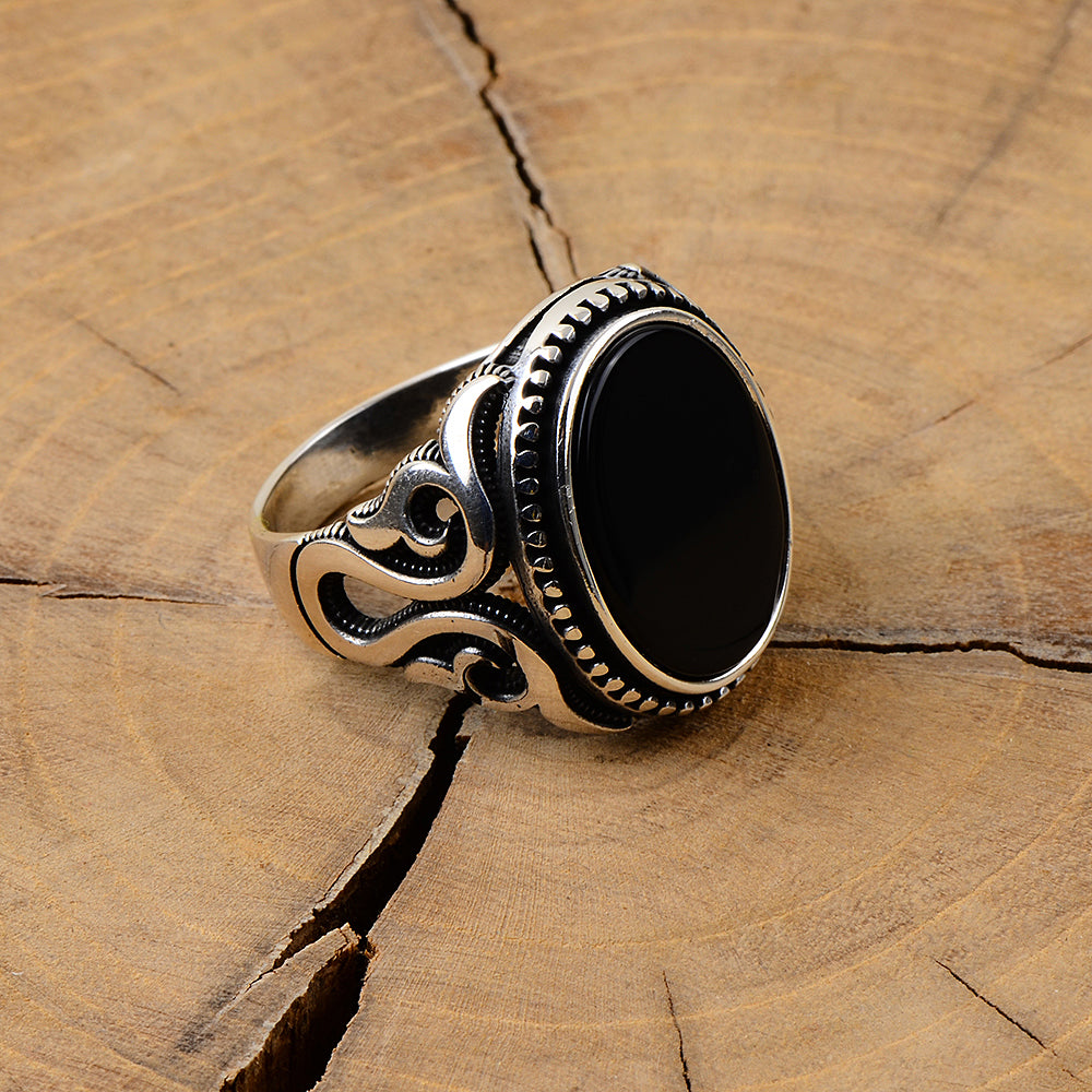 Anillo Hombre Plata Hecho a Mano Piedra Onix