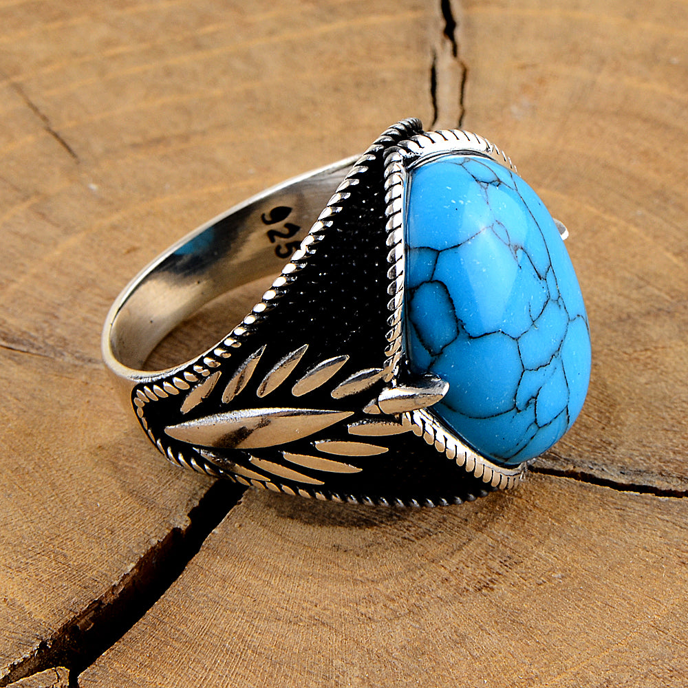 Men Silver Handmade Turquoise Stone Ring