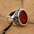 Men Silver Classic Red Agate Ring