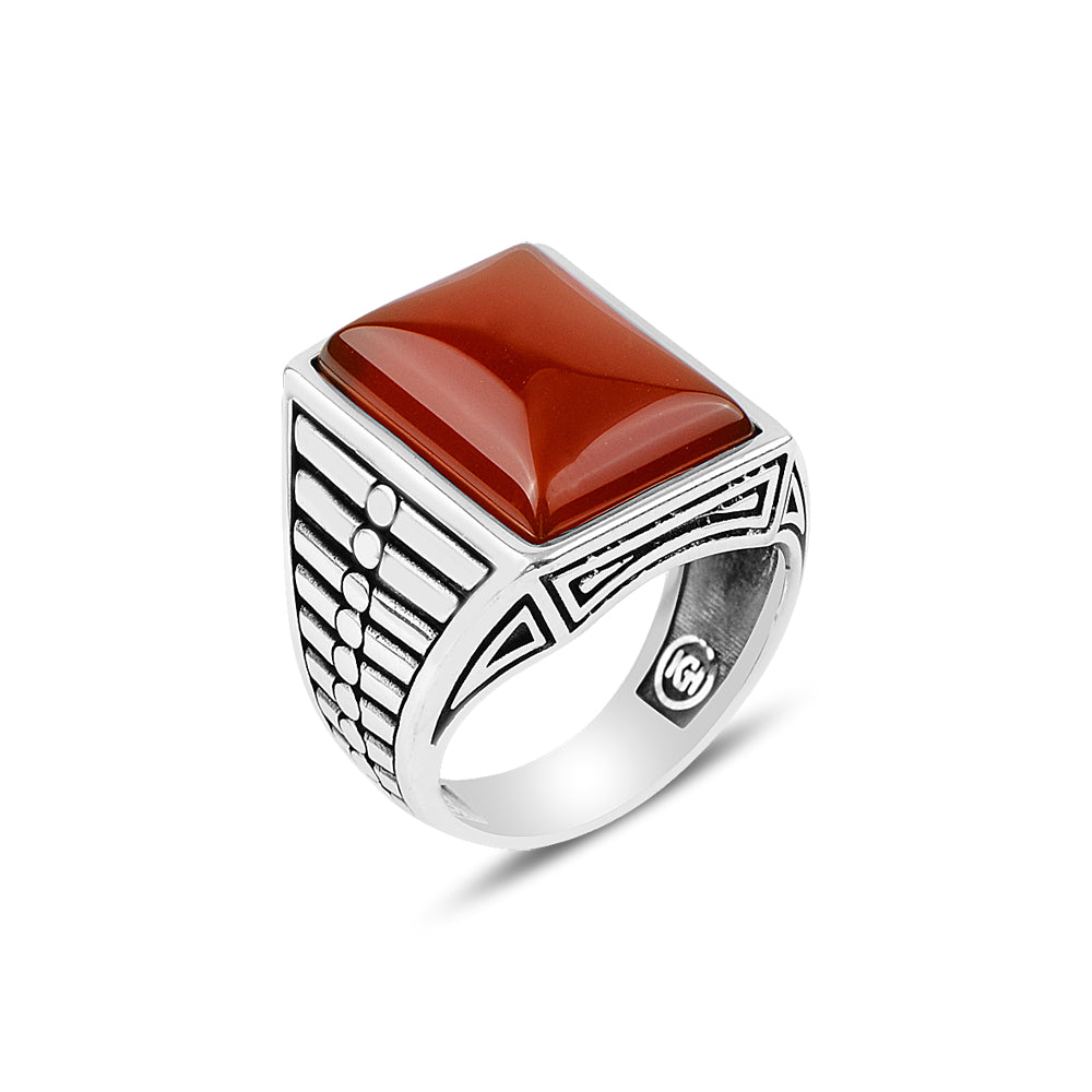 Silver Square Red Agate Stone Ring