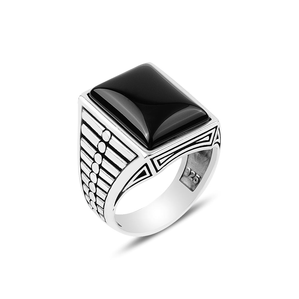 Anillo Hombre Plata Piedra Onix Cuadrada