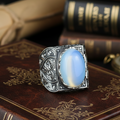 Men Handmade Moonstone Engraved Gemstone Silver Ring