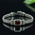 Men Garnet Stone Foxtail Chain Red Stone Men Curb Bracelet