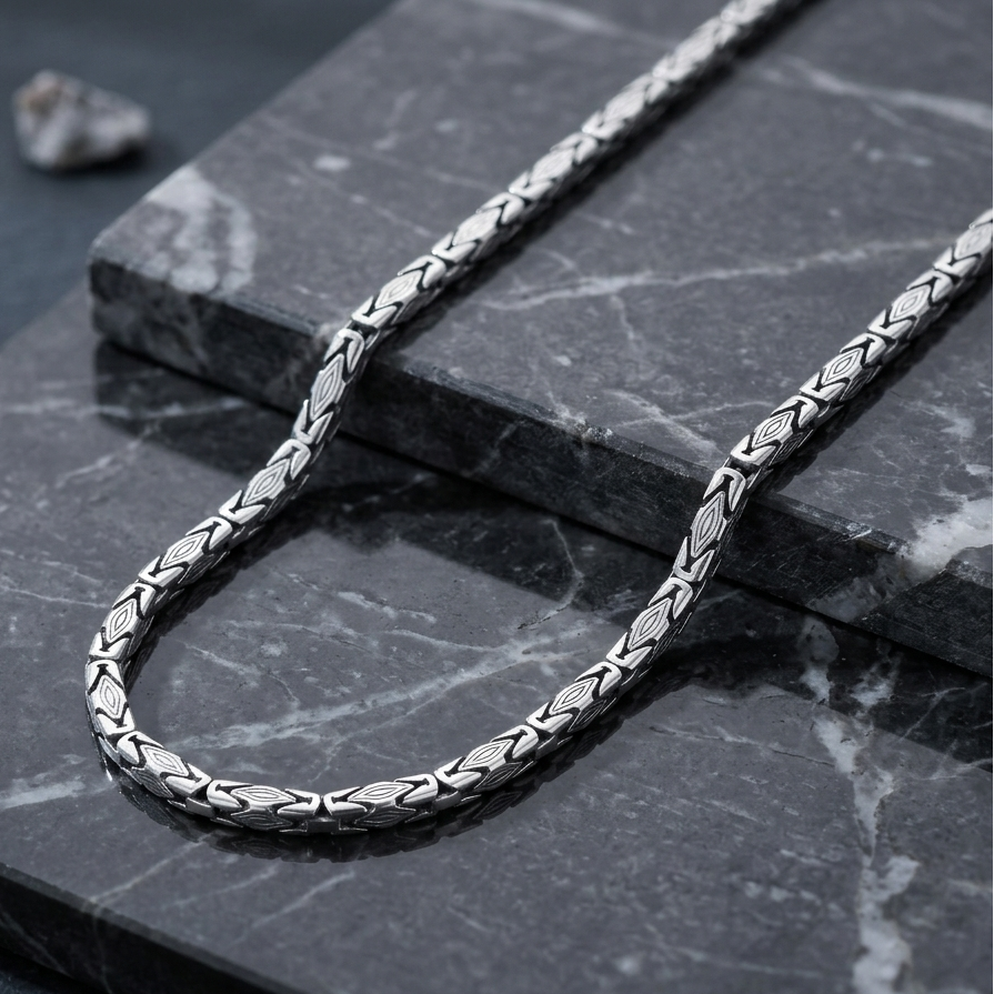 925 Silver 5MM Byzantine Engraved Chain Necklace