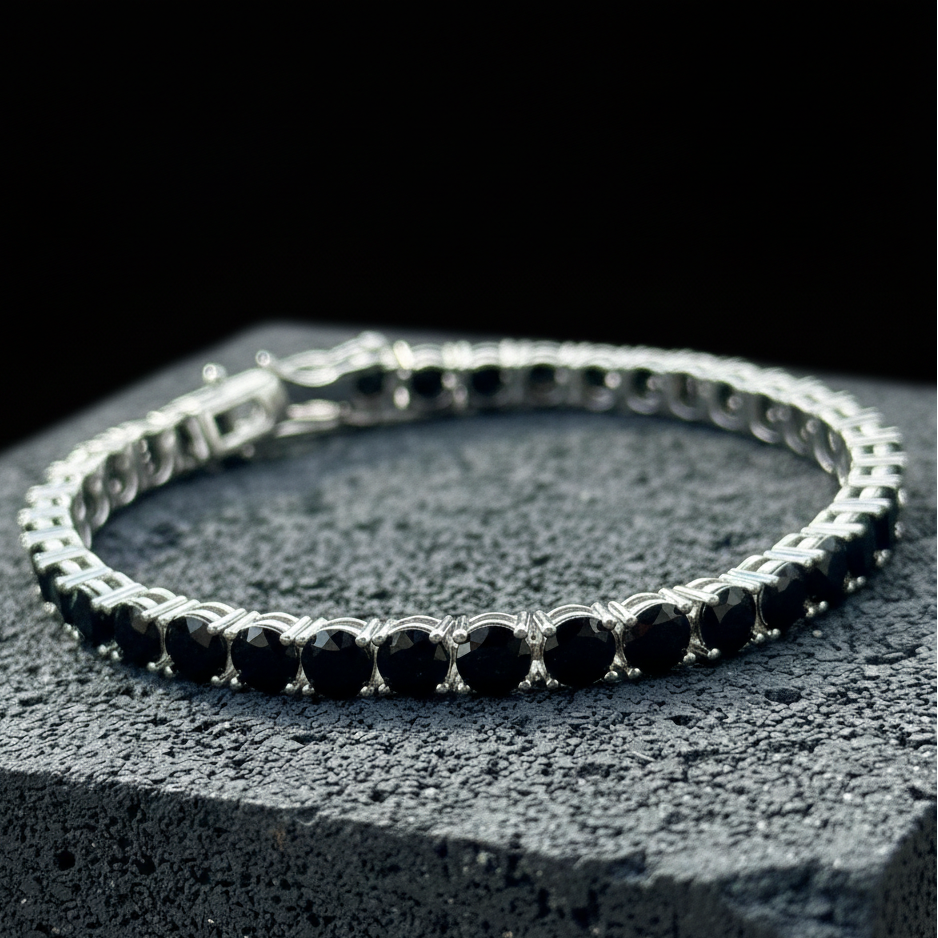 Men Silver 5MM Round Black Diamond Tennis Bracelet