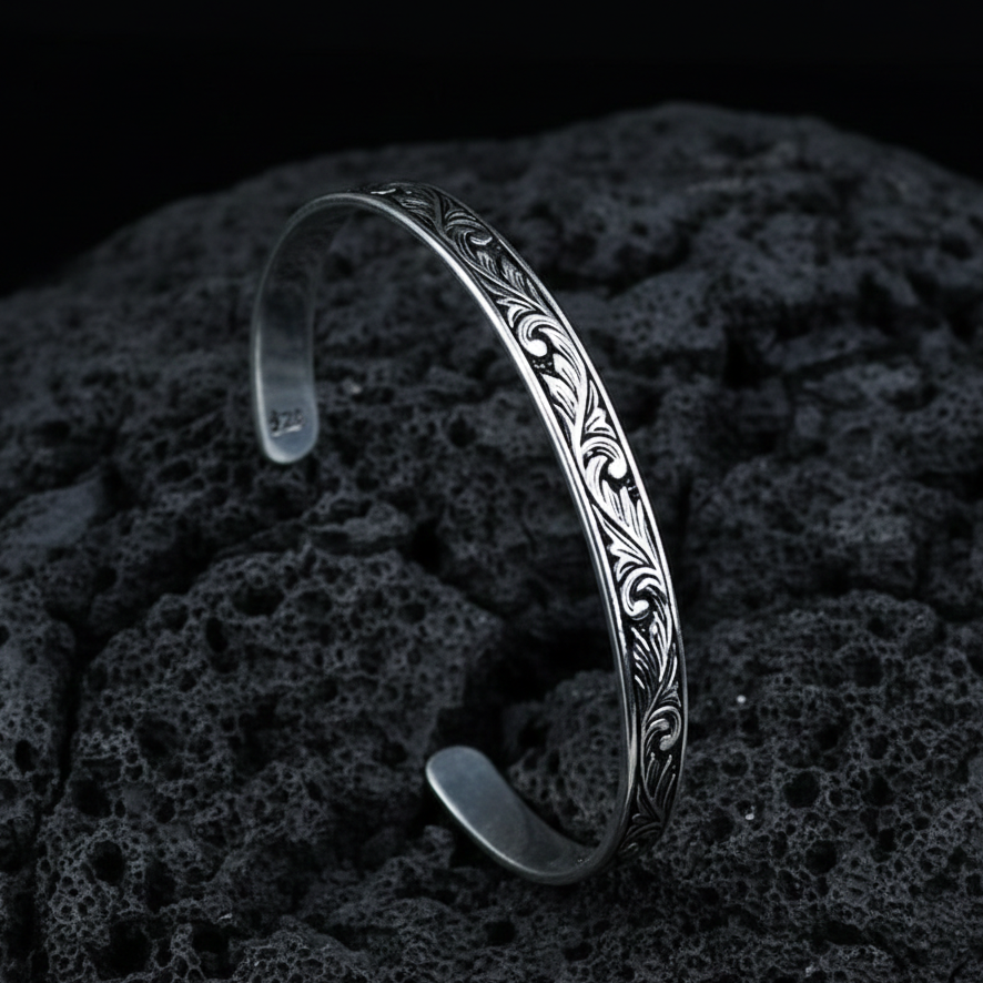 925 Sterling Silver Handmade Engraved Cuff Bracelet