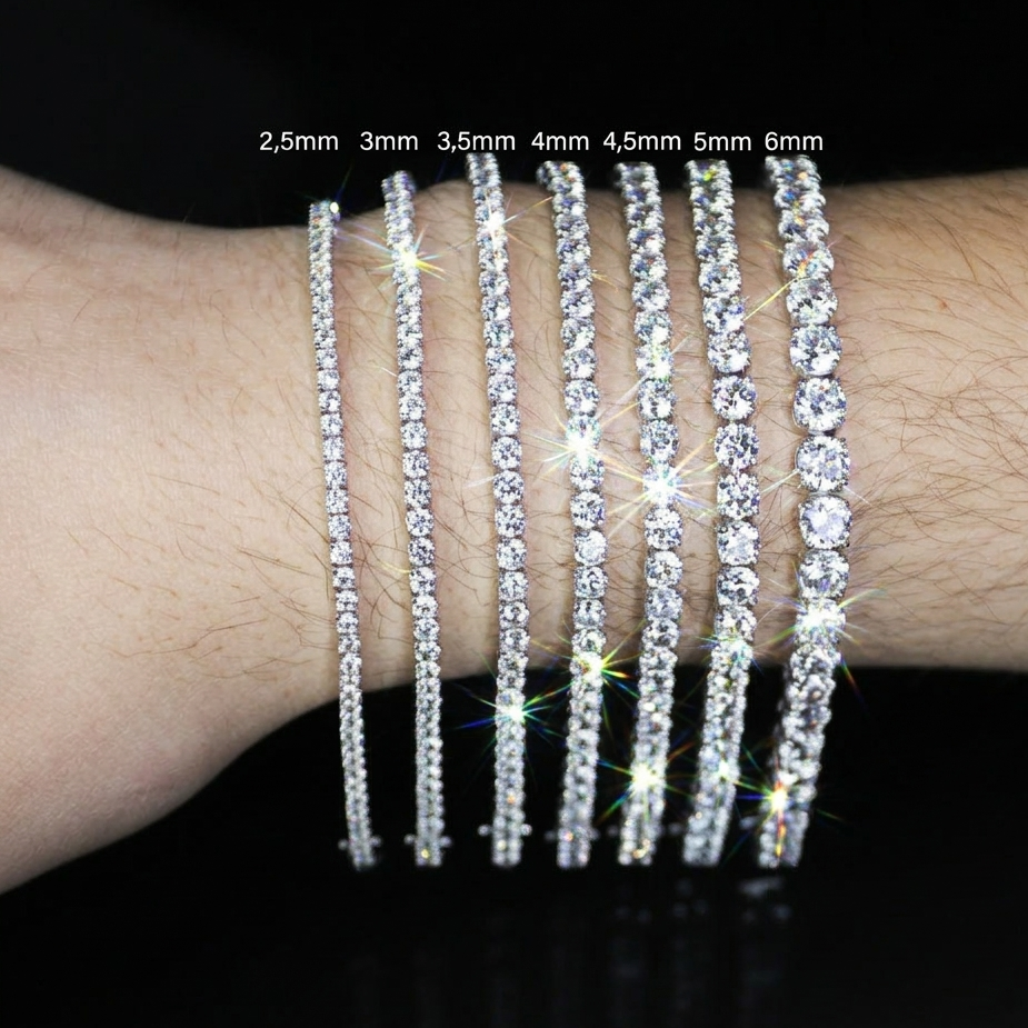 925 Sterling Silver Ideal Cut Moissanite Silver Ice Out Tennis Bracelet