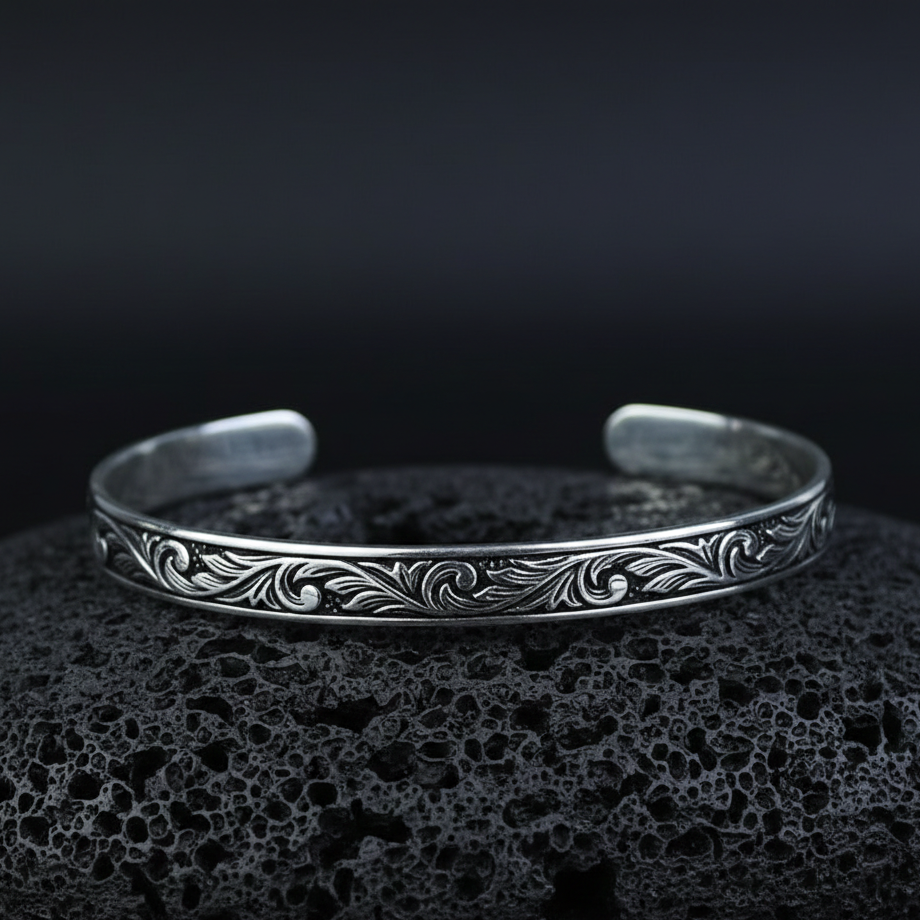 925 Sterling Silver Handmade Engraved Cuff Bracelet