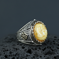 925 Silver Handmade Round Natural Yellow Agate Gemstone Ring