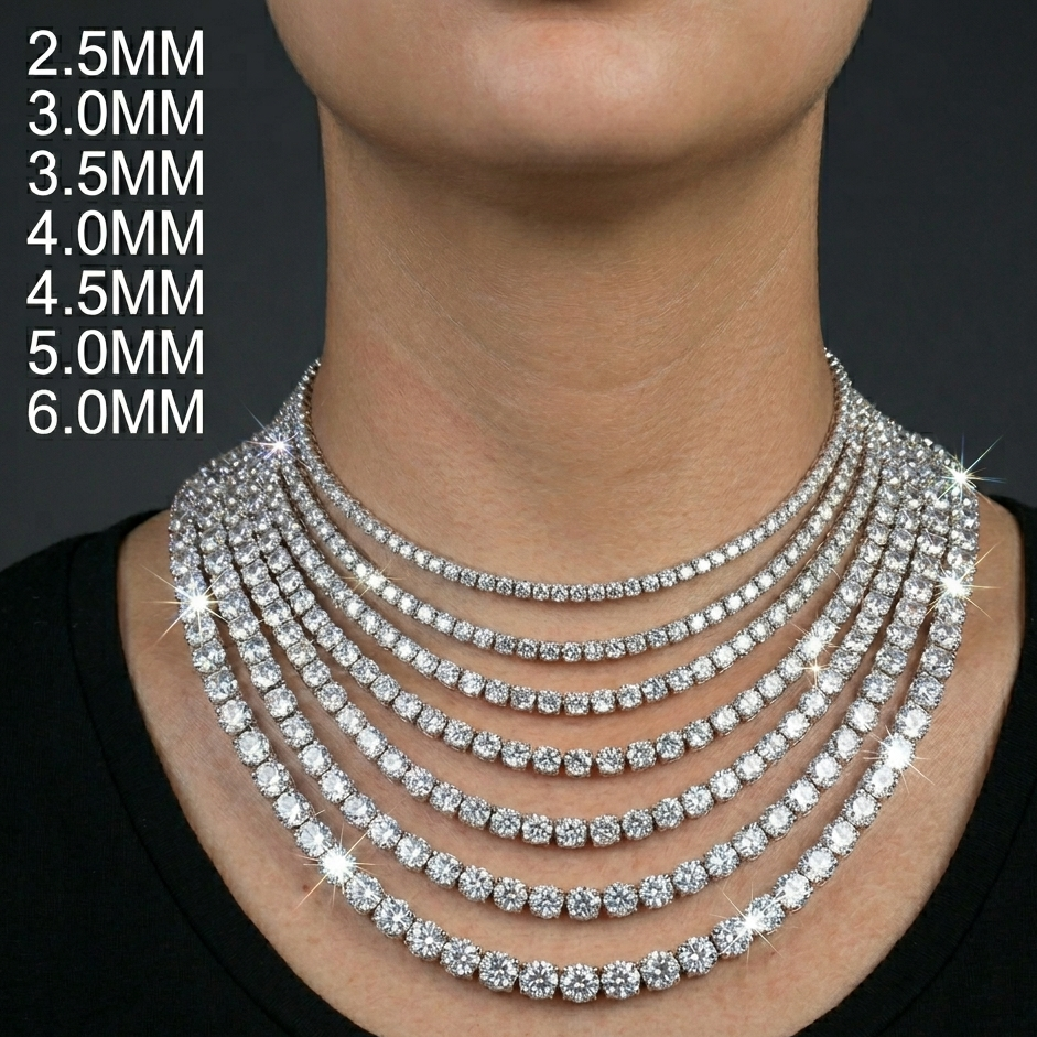 925 Sterling Silver VVS Moissanite Tennis Chain Necklace