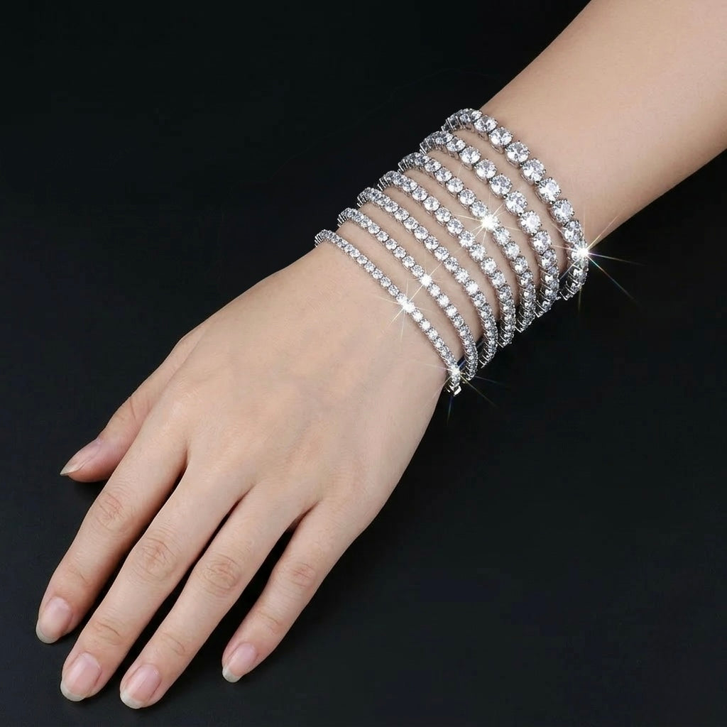 925 Sterling Silver Ideal Cut Moissanite Silver Ice Out Tennis Bracelet
