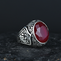 Silver Round Cut Natural Ruby Gemstone Handmade Ring