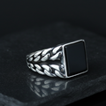 Men Solid Silver Square Black Onyx Gemstone Handmade Ring