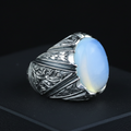 Men Handmade Rainbow Moonstone Engraved Turkish Handmade Ring