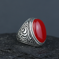 Men Handmade Red Jade Gemstone Large Ottoman Style Ring