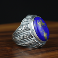 Men Handmade Engraved Natural Lapis Lazuli Gemstone Ottoman Style Ring