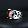 925 Men Silver Handmade Minimal Garnet Stone Ring