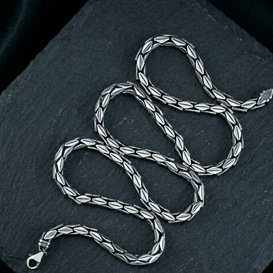 925 Sterling Silver Oxized Snake Chain Necklace