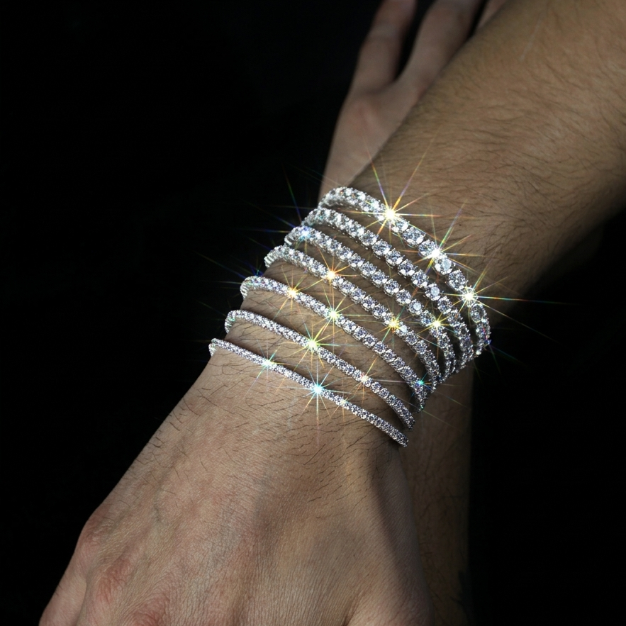 925 Sterling Silver Ideal Cut Moissanite Silver Ice Out Tennis Bracelet