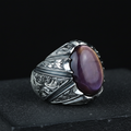 Men Handmade Purple Tiger Eye Gemstone Ottoman Style Engraved Ring