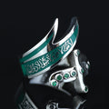 925 Sterling Silver Zulfiqar Sword Ring with Emerald Stone for Men