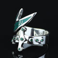 925 Sterling Silver Zulfiqar Sword Ring with Emerald Stone for Men