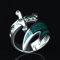 925 Sterling Silver Zulfiqar Sword Ring with Emerald Stone for Men