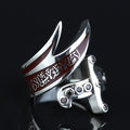 925 Sterling Silver Double Zulfiqar Sword Ring with Ruby Stone
