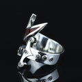 925 Sterling Silver Double Zulfiqar Sword Ring with Ruby Stone