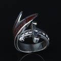 925 Sterling Silver Double Zulfiqar Sword Ring with Ruby Stone