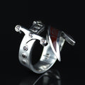 925 Sterling Silver Double Zulfiqar Sword Ring with Ruby Stone
