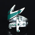 925 Sterling Silver Double Zulfiqar Sword Ring with Emerald Stone