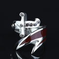 925 Sterling Silver Double Zulfiqar Sword Ring with Ruby Stone