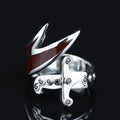 925 Sterling Silver Double Zulfiqar Sword Ring with Ruby Stone
