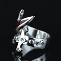 925 Sterling Silver Double Zulfiqar Sword Ring with Ruby Stone