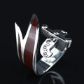 925 Sterling Silver Double Zulfiqar Sword Ring with Ruby Stone