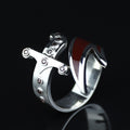 925 Sterling Silver Double Zulfiqar Sword Ring with Ruby Stone