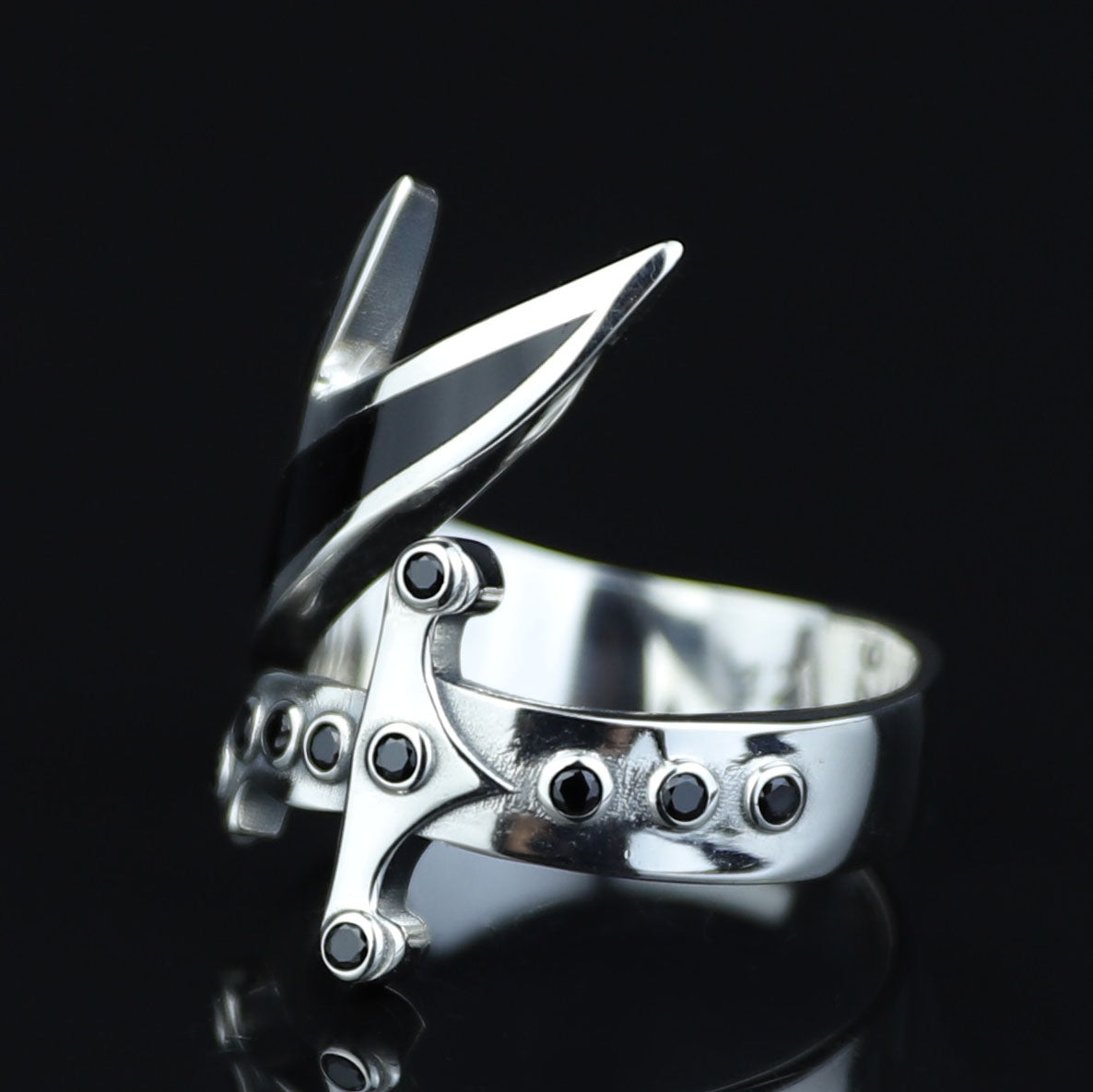 925 Sterling Silver Zulfiqar Sword Ring with Black Onyx for Men